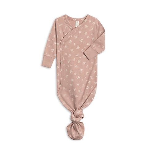 Colored Organics Baby 100% Organic Cotton Newborn Knotted Gown - Infant Indy Kimono Wrap Front Tie Knot with Mitten Cuffs