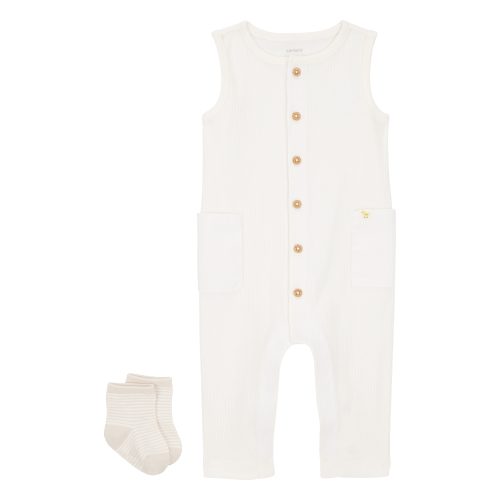 Baby 2-Piece Jumpsuit & Sock Set - Ivory