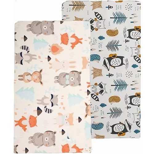 2 Pack Cotton Fitted Crib Sheets for Baby Boys Girls, 28”x 52” Ultra Cozy & Soft Crib and Toddler Bed Sheets for Standard Crib and Toddler Mattresses, Woodland Animals