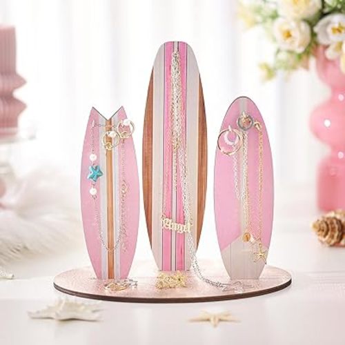 Soporte organizador de joyas, decoración de habitación de playa preparada para adolescentes, decoración de habitación costera, soporte de joyería para tabla de surf, regalo de madera para