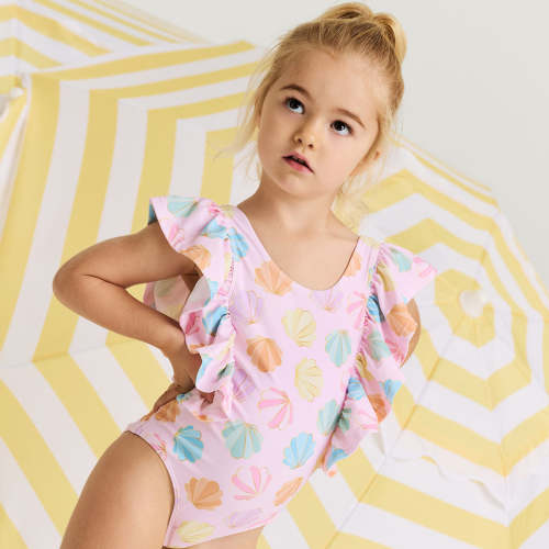 Shelly Pink Flutter Sleeve One Piece Swimsuit