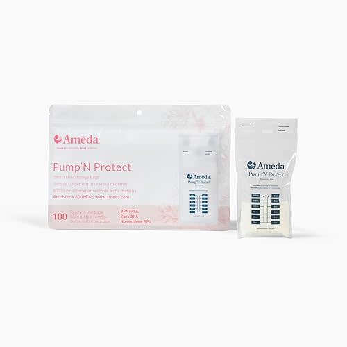 Ameda Pump'N Protect Breastmilk Storage Bag 6oz | 100 Count | Breast Milk Storage Bags for Refrigerator or Freezer | BPA Free | Breastfeeding Essentials | Breastfeeding Supplies