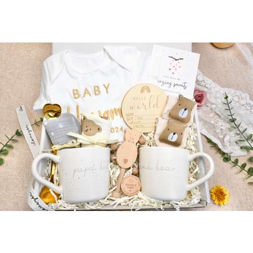 New Parents Gift Box With Embroidered Custom Baby Onesies,Expecting Parents Deluxe Gift,Gender Neutral Gift,Baby Shower Gift,Pregnancy Gift