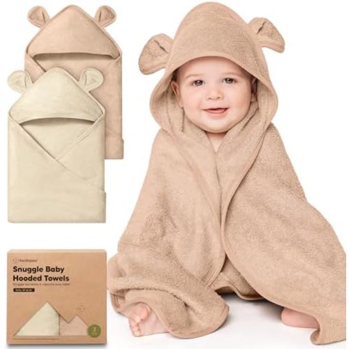KeaBabies 2-Pack Hooded Baby Towels for Newborn, Kids, Almond, 30x30