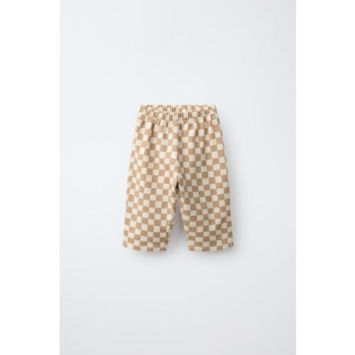 CHECKERBOARD BAGGY PANTS - taupe brown | ZARA United States