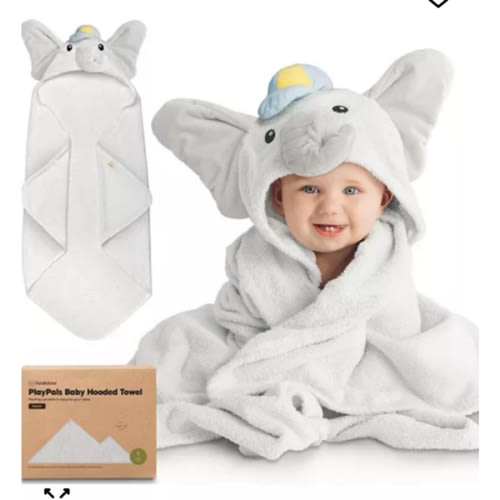 PlayPals Baby Towels with Hood for Girls, Boys, 100% Soft Cotton Hooded Bath Towels for Newborn, Kids