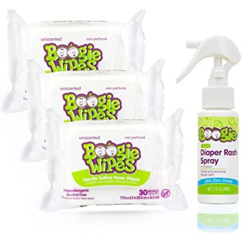 Baby Wipes Unscented & Diaper Rash Cream Spray by Boogie, 3 Packs of 30 (90 Total Wipes), 1.7 oz 1 Diaper Rash Spray