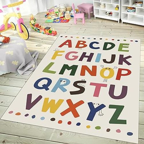 Large ABC Kids Area Rugs5x7ft, Kindergarten and Preschool Educational Learning Alphabet Area Rugs Playroom Kids Puzzle Rugs Suitable for Children's Rooms,for Nursery, Classroom, Baby Daycare