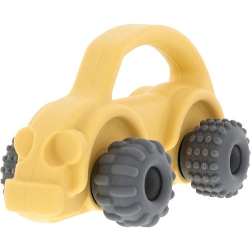 Nuby Silicone Teether Toy for Babies – Textured Teething Car with Moving Wheels, Easy to Hold, Soothes Sore Gums, Encourages Tactile Development & Hand-Eye Coordination, Yellow Bug Car