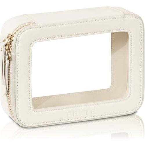 Prite Clear Makeup Bag Cosmetic Organizer Case Waterproof Travel Toiletry Bag Skincare Pouch with Golden Zipper(Beige)