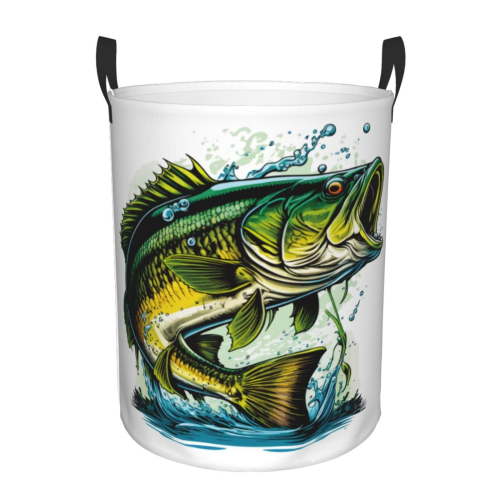 Yiaed Big bass fish Print Large Laundry Basket,Dirty Clothes Hamper, Baby Laundry Hamper for Toys, Woven Laundry Basket for Clothes, Blanket Storage Basket-Small