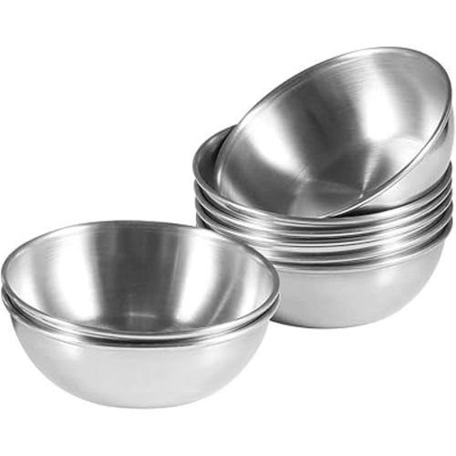 8 Pack 3.5inch Stainless Steel Sauce Dishes Mini Individual Saucers Bowl Round Seasoning Dishes Sushi Dipping Bowl Appetizer Plates, Sliver