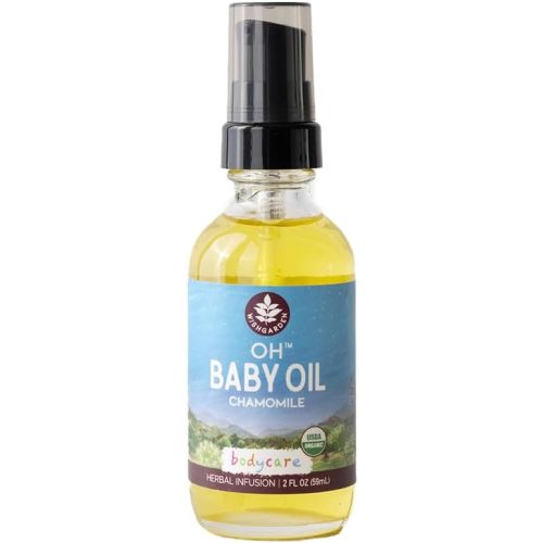 WishGarden Herbs Oh Baby! Chamomile Oil - USDA Certified Organic Baby Oil with Chamomile & Calendula, Moisturizes & Calms Skin Irritations, Baby Massage For Newborn, No Added Fragrance, 2oz
