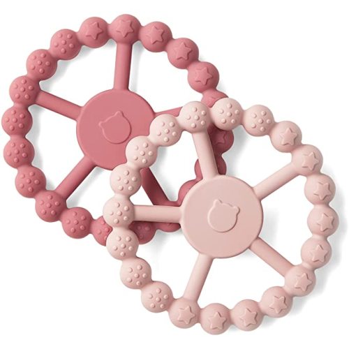 SAMiGO Baby Teether Rings, Silicone Teething Toys for Infants, 2-Pack