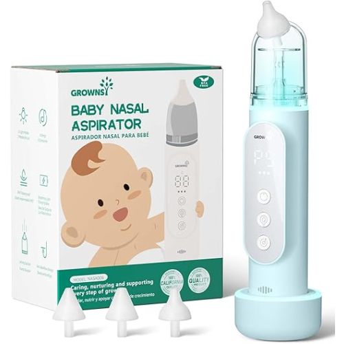GROWNSY Nasal Aspirator for Baby, Upgraded 5 Suction Levels Baby Nose Sucker, IPX7 Waterproof Electric Nose Suction for Baby, Booger Sucker for Toddlers with Music & Light Functions (Blue)