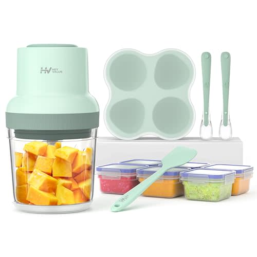 HEYVALUE Baby Food Maker, 13-in-1 Baby Food Puree Blender for Baby Food, Fruit, Vegatable, Meat, with Food Containers, Baby Food Processor Freezer Tray, Silicone Spoons, Silicone Spatula(Light Green)