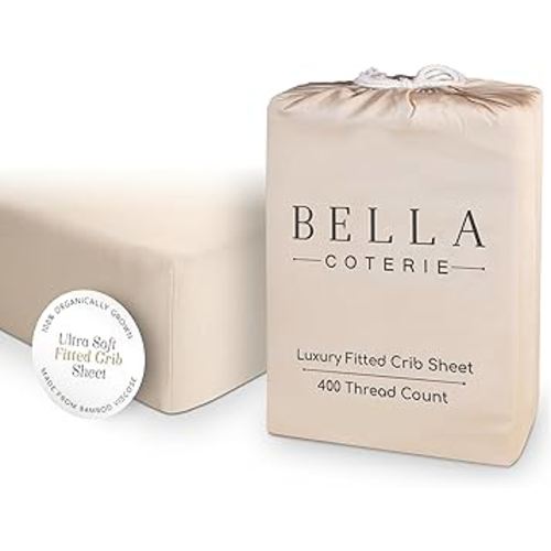 Bella Coterie Luxury Bamboo Viscose Crib Sheet | Organically Grown | Ultra Soft | Cooling for Better Sleep | Deep Pocket Fitted Sheet for Crib & Toddler Mattress | 100% Organically Grown [Champagne]