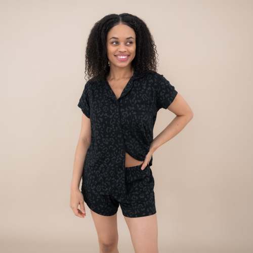 Women’s Short Sleeve Pajama Set in Midnight Leopard