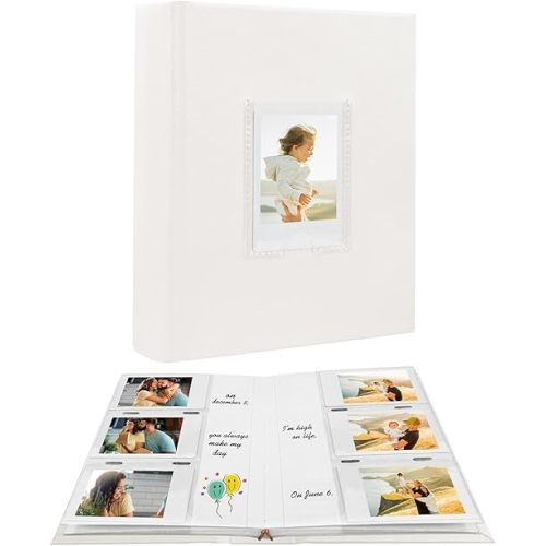 Photo Album for Fujifilm Instax Mini Camera, 180 Pockets Photo Album with Writing Space for Polaroid, Leather Cover, 2x3 Photo for Instax Mini 12 11 9 40 8 7 Evo LiPlay Instant Camera (White)