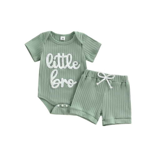 Loicainy Newborn Infant Boy Clothes 3 6 12 Month Crew Neck Short Sleeve Letters Embroidery Romper and Elastic Waist Shorts Outfits Set