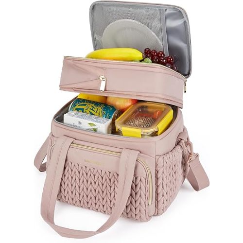 BAGSMART Insulated Lunch Box for Women, Double Deck Leakproof Cooler Bag with Expandable Design for Office Work & Outdoor Picnic