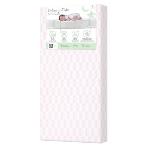 Dream On Me 2 in 1 Little Lullaby 5" Standard Crib and Toddler Futon/Fiber Mattress - Pink Wave