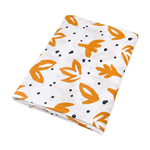 Oliver & Rain Boy, Girl, Unisex Organic Muslin Swaddle Baby Blanket, Gold Leaf
