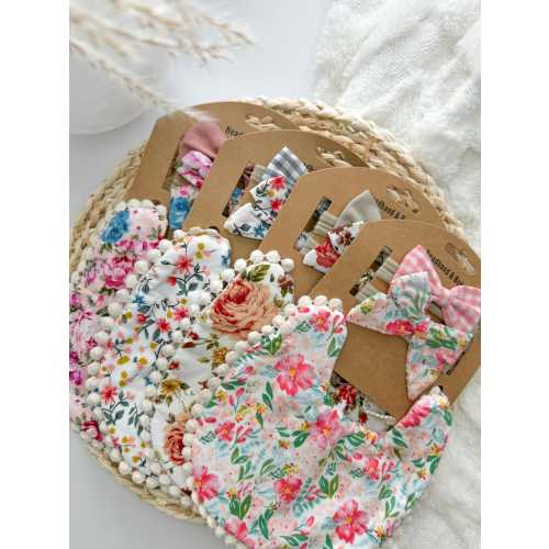 Organic Cotton Bib and Baby Bow Headband| Girl Gifts | Spring Colors | Baby shower gift