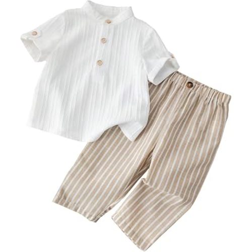 Baby Boys 2Pcs Summer Clothes Button Shirt and Stripe Pants Set 6M-3Y