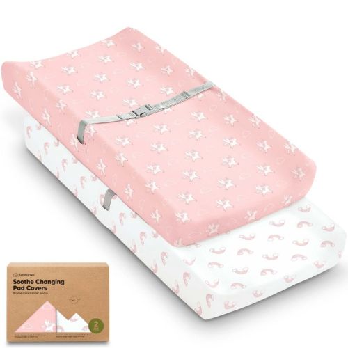 KeaBabies 2pk Soothe Changing Pad Covers for Girl, Boy, Organic Soft Cotton Contoured Diaper Changing Table Pad Covers (Dreamland)