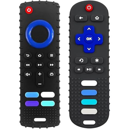 2Pcs Silicone Teething Toys, Remote Control Shape Teethers for Babies Remote Teething Toys, Silicone TV Remote Teether BPA Free/Refrigerator Safe