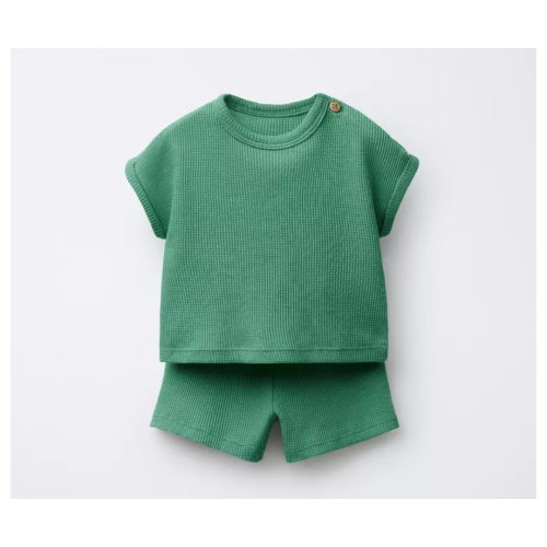 PLAIN WAFFLE T-SHIRT AND BERMUDA SET - Green | ZARA United States
