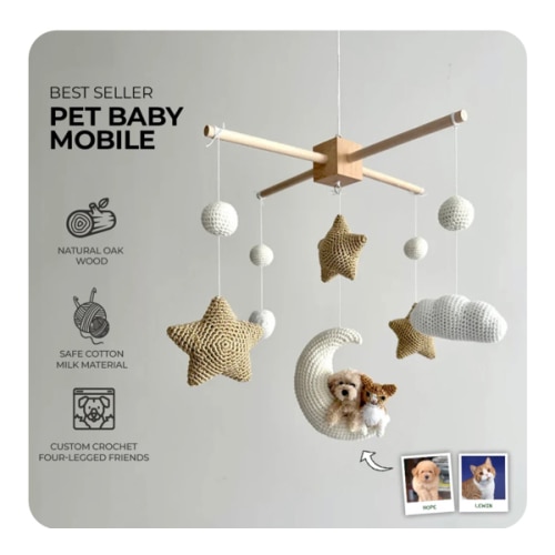Pet Moon Brown | Custom Crochet Pet Nursery Baby Mobile – My Dollfy