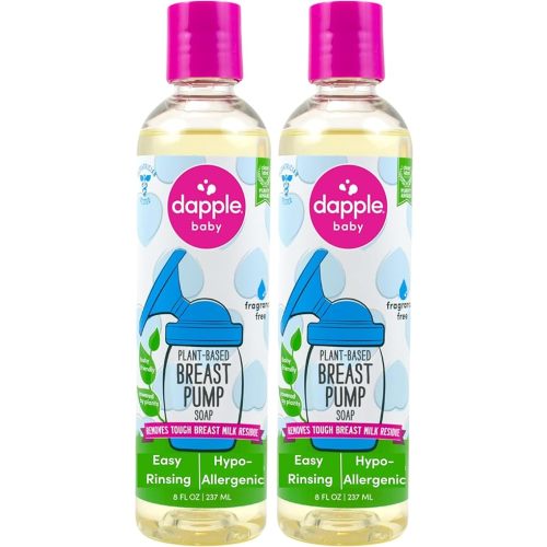 Dapple Breast Pump Soap Baby, 8 Fl Oz Bottle, Fragrance Free, Plant Based & Hypoallergenic Liquid Soap - Easy Rinse Formula Removes Milk Residue & Leaves No Taste (Pack of 2)