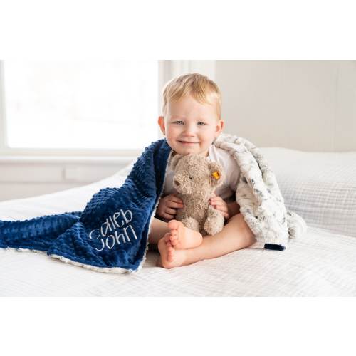 Personalized Baby Blanket, Snow Owl Alloy Minky and You Choose Minky Color, Newborn Boy gift, Baby Shower Gift