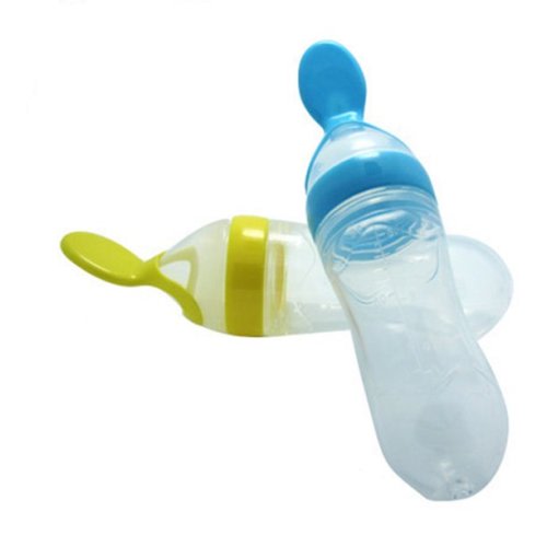 Langtuo Feeding Bottle with Spoon & Cover 90ml Soft BPA Free Silicone for Infant Newborn