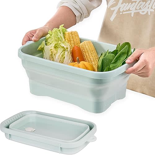 Collapsible Dish Pans, 2Gal (7.5L) Capacity, Plastic Dish Tub Dishpan for Kitchen Sink with Drainage Hole, Foldable Small Wash Basin for Kitchen, Camping, Travel (Green)
