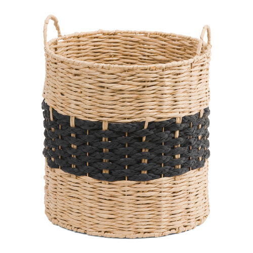 Hand Woven Paper Cord Round Basket With Center Stripe | Home | T.J.Maxx
