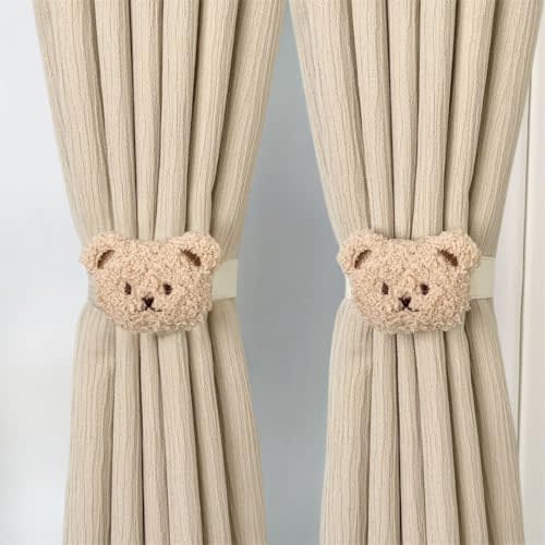 2PACK Snap-Fit Cartoon Cloud Curtain Tiebacks Hook Holdbacks Cute Curtain Holdbacks Rope for Baby Kid Girls Living Room Bedroom Nursery Decor Home Office Decorative (Cloud/Teddy Bear) (Teddy Bear)