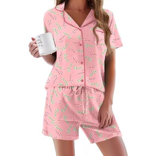 Ekouaer Pajamas Set for Women Short Sleeve Sleepwear Button Down Pj XS-XXXL