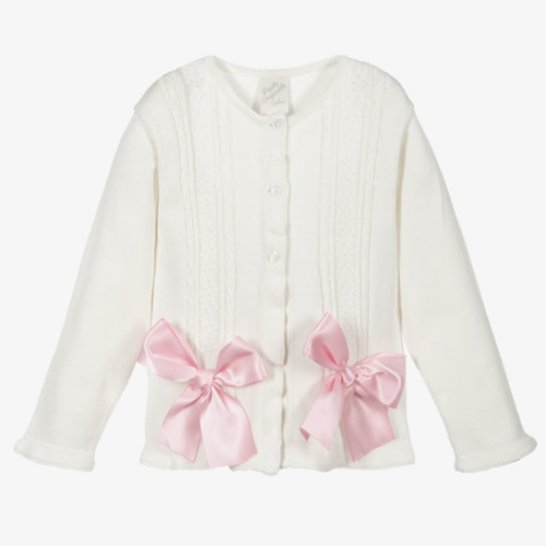 Pretty Originals - Girls Ivory Cotton Knit Cardigan With Bows | Childrensalon