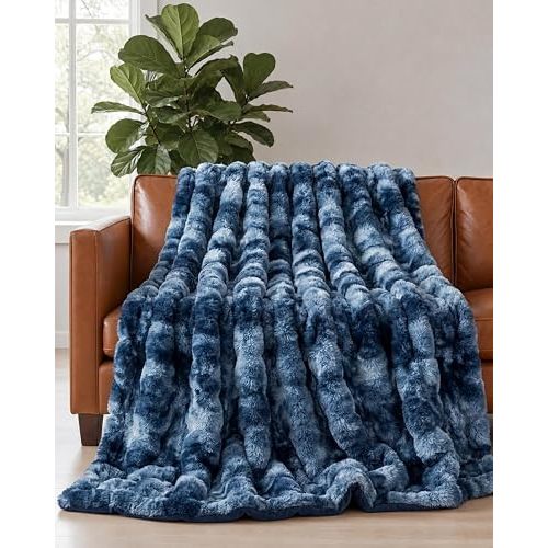 3D Fleece Bubble Blanket Throw - Rabbit Blanket - 50" x 60", Marble Blue