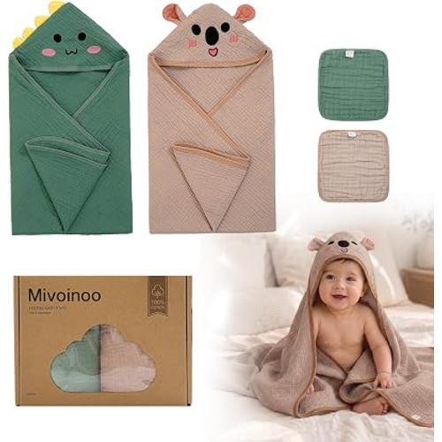 Hooded Baby Towels, 4-Pack 100% Cotton Muslin Bath Set