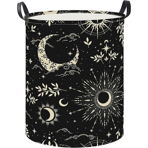 HKEC 19.7" Laundry Basket,Dirty Clothes Hamper,Waterproof Storage Bin,Room Decor,Gift Baskets,Nursery Hamper(Black Stars)