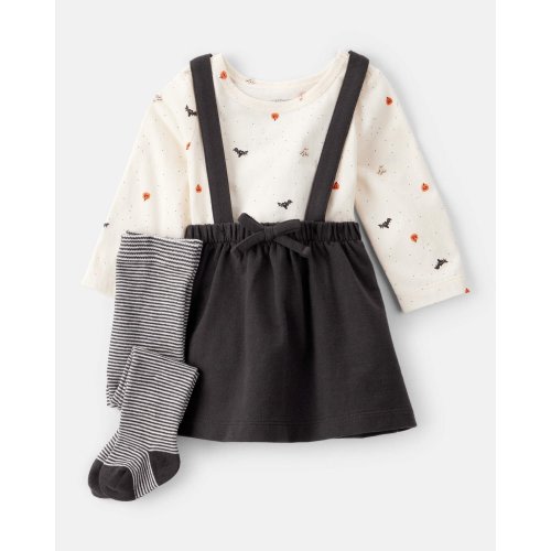 Baby Girl 3-Piece Halloween Tee & Jumper Set - White/Black | Carter's
