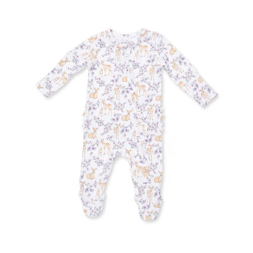 2-Way Zip Ruffle Footie, Floral Deer