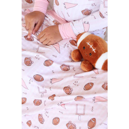 Tiny Touchdowns Double Sided Bamboo Kids Blanket in Pink | Caden Lane