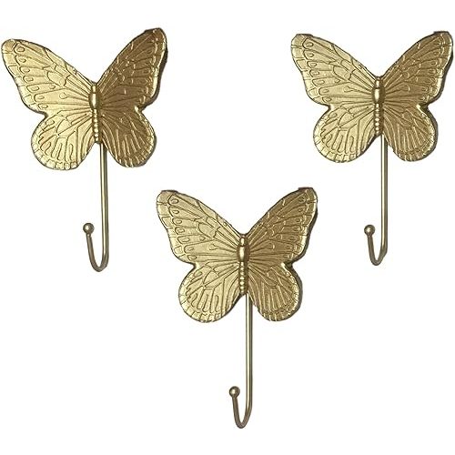 3pcs Butterfly Decorative Wall Hooks, Vintage Key Holder Towel Hooks Single Cute Wall Hook Wall Mounted for Hanging Things Antique Hooks for Home Office Decor
