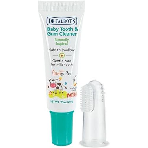 Dr. Talbot's Baby Toothpaste Naturally Inspired with Citroganix and Silicone Finger Gum Massager, Vanilla Milk Flavor