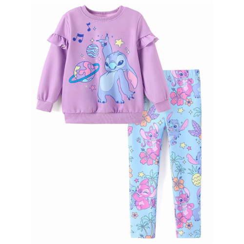 Disney Stitch Girls Sets Crewneck Sweatshirt and Leggings Angle Graphic School Outfit 2-Piece Set 12-13Y